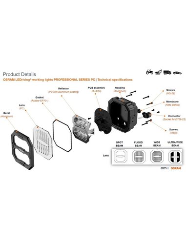 Projecteur de travail LED carré large LEDriving® Cube PX4500, portée de 60 m, 6 000 K, 45 W, 12/24 V