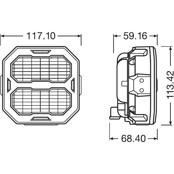 Faro de trabajo LED cuadrado LEDriving® Cube PX2500 Flood (extendido), LEDPWL 107-FL, alcance 80m, 6000K, 27W, 12/24V