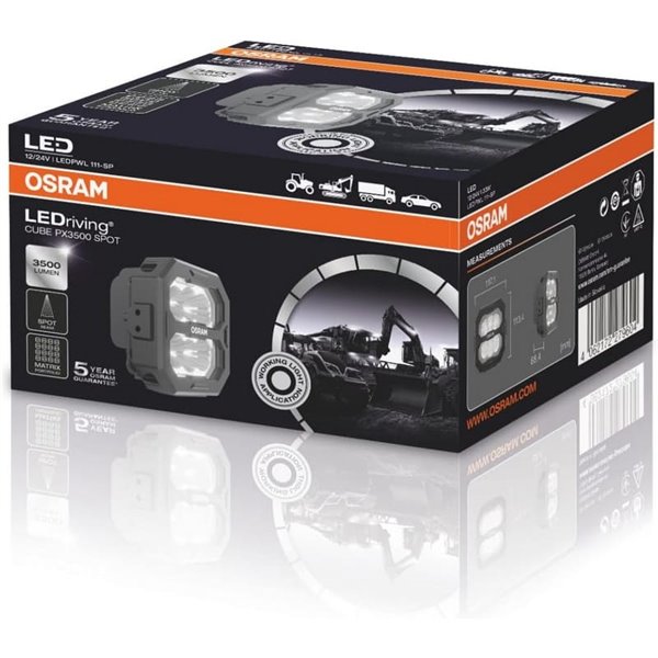 Faro de trabajo LED cuadrado LEDriving® Cube PX3500 Flood (extendido), LEDPWL 108-FL, 6000K, 33W, 12/24V