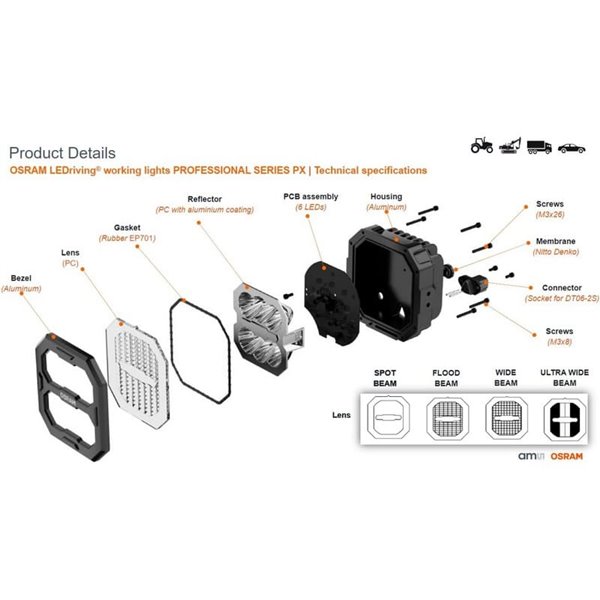 Projecteur de travail LED carré LEDriving® Cube PX3500 (étendu), LEDPWL 108-FL, 6 000 K, 33 W, 12/24 V
