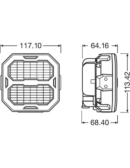 Faro de trabajo LED cuadrado LEDriving® Cube PX4500 Flood (extendido), LEDPWL 109-FL, 6000K, 45W, 12/24V
