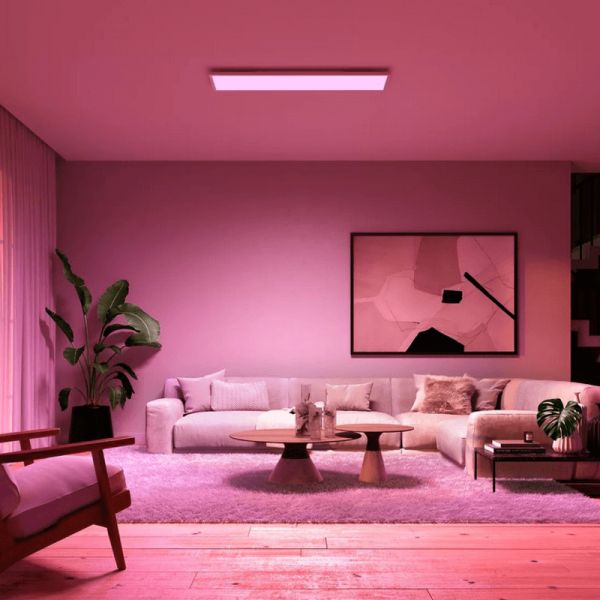 Panneau de plafond LED intelligent Surimu, blanc, ambiance photo | LeonLeds