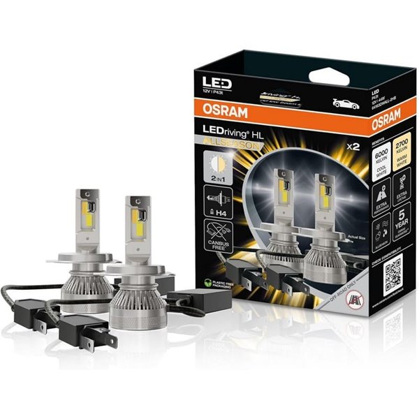 Lâmpada LED LEDriving HL ALLSEASON H4 com CANbus integrado, pacote com 2 64193DWALL-2HB, 12V