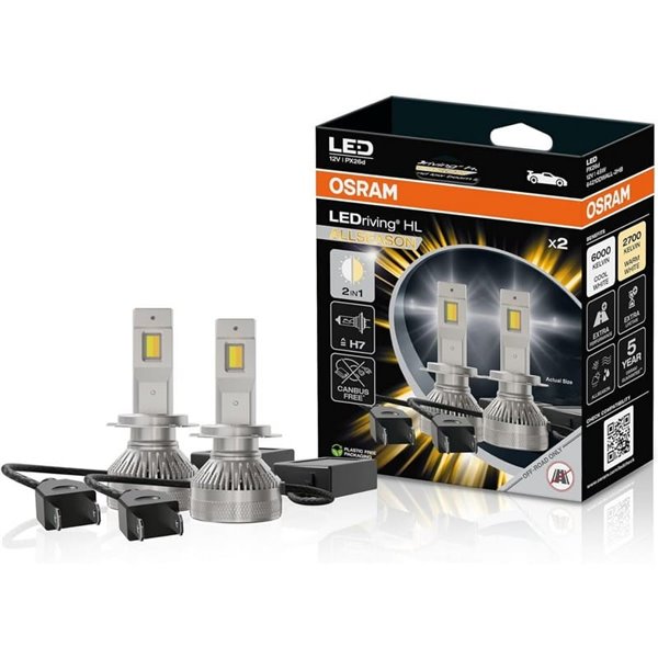 Bombilla LED LEDriving HL ALLSEASON H7 con CANbus integrado, Pack 2 64210DWALL-2HB, 12V, 2700K-6000K