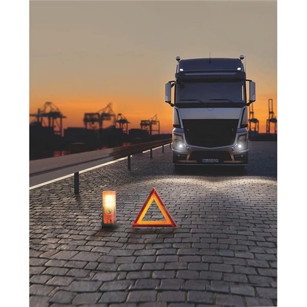 Señal de emergencia LED TA19 OSRAM TRUCK FLARE 2-en-1 (naranja + linterna), IP54, 4×AA incluidas, obligatorio en Alemania en cas