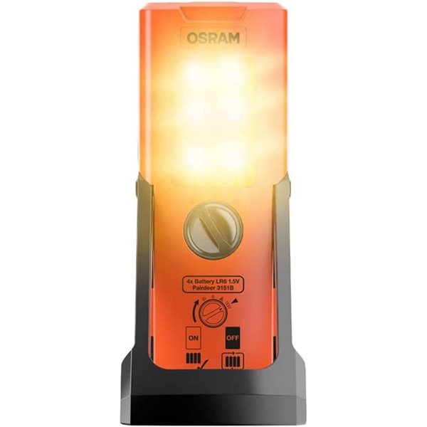 Signal d'urgence LED TA19 OSRAM TRUCK FLARE 2-en-1 (orange + lampe de poche), IP54, 4×AA incluses, obligatoire en Allemagne en c