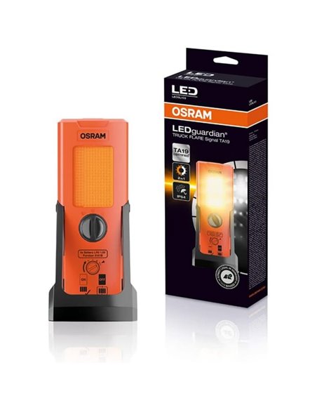 Señal de emergencia LED TA19 OSRAM TRUCK FLARE 2-en-1 (naranja + linterna), IP54, 4×AA incluidas, obligatorio en Alemania en cas