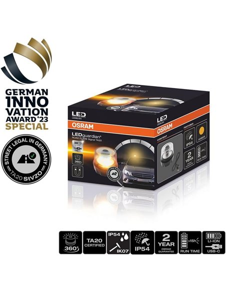 Panneau d'urgence LED TA20 pour l'Allemagne, LEDguardian® ROAD FLARE rechargeable 360° IP54 (TÜV/KBA)