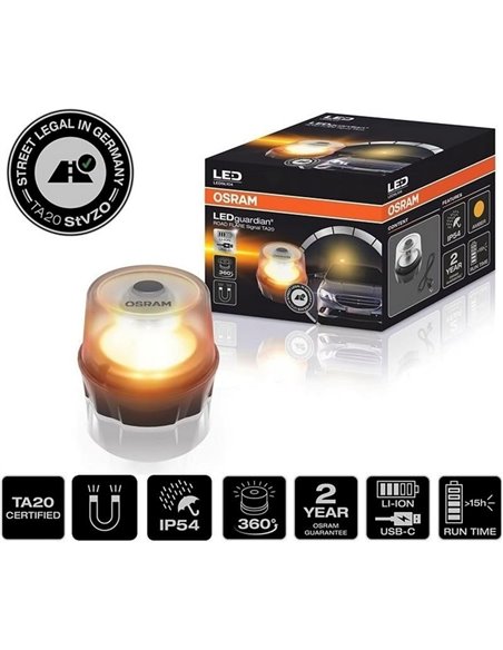 Señal de emergencia LED TA20 para Alemania, LEDguardian® ROAD FLARE recargable 360° IP54 (TÜV/KBA)