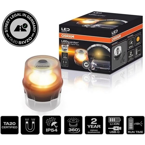 Señal de emergencia LED TA20 para Alemania, LEDguardian® ROAD FLARE recargable 360° IP54 (TÜV/KBA)