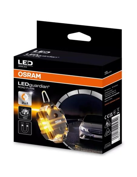 Señal de emergencia LEDguardian® ROAD FLARE 360° ámbar, 3 modos, imán, IP54 IK07, 3×AAA