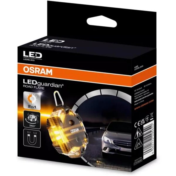 Señal de emergencia LEDguardian® ROAD FLARE 360° ámbar, 3 modos, imán, IP54 IK07, 3×AAA