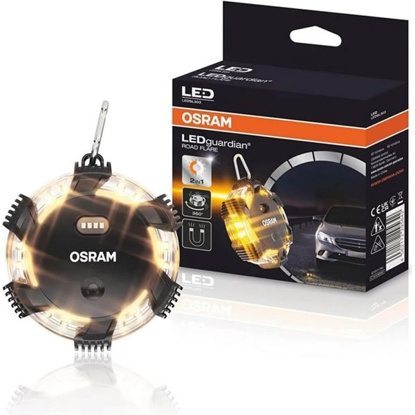 Señal de emergencia LEDguardian® ROAD FLARE 360° ámbar, 3 modos, imán, IP54 IK07, 3×AAA