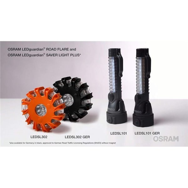 Linterna de emergencia LED OSRAM LEDguardian® Saver Light Plus 105 lm 6500K, 2×AA, imán, cortacinturón y martillo