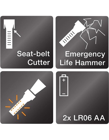 Linterna de emergencia LED OSRAM LEDguardian® Saver Light Plus 105 lm 6500K, 2×AA, imán, cortacinturón y martillo