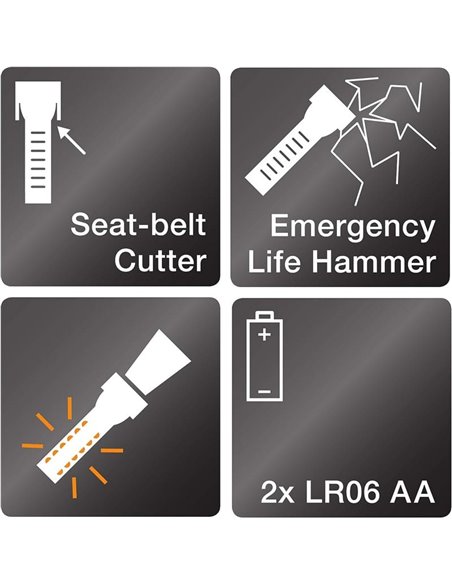 Linterna de emergencia LED OSRAM LEDguardian® Saver Light Plus 105 lm 6500K, 2×AA, imán, cortacinturón y martillo