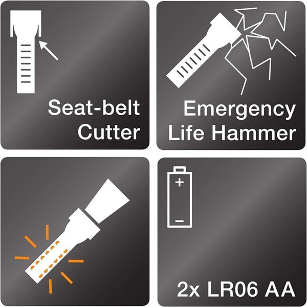 Linterna de emergencia LED OSRAM LEDguardian® Saver Light Plus 105 lm 6500K, 2×AA, imán, cortacinturón y martillo