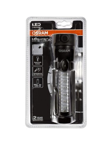 Lampe de poche d'urgence LED OSRAM LEDguardian® Saver Light Plus 105 lm 6500 K, 2 piles AA, aimant, coupe-ceinture et marteau