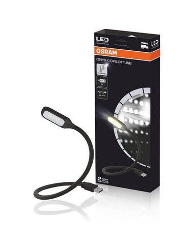 Luz lectora LED USB para interior de coche ONYX COPILOT 20 Lm 3200K, cuello flexible 37 cm