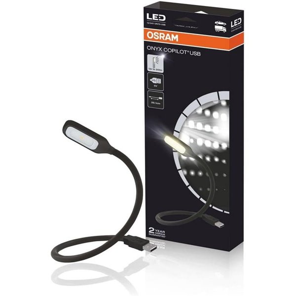 Luz lectora LED USB para interior de coche ONYX COPILOT 20 Lm 3200K, cuello flexible 37 cm