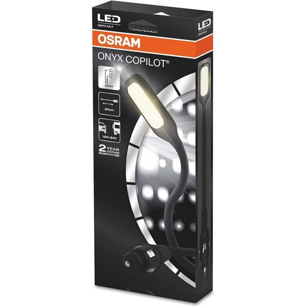 Luz lectora LED para interior de coche coexión mechero ONYX COPILOT M+7, 37 cm 20 Lm 3200K, 12/24V