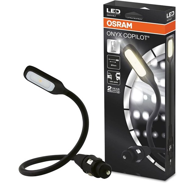 Luz lectora LED para interior de coche coexión mechero ONYX COPILOT M+7, 37 cm 20 Lm 3200K, 12/24V