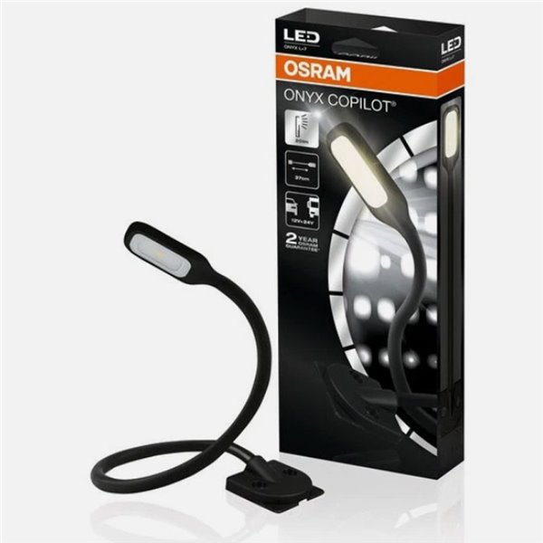 ONYX COPILOT L+7 Lampe de lecture LED pour intérieur de voiture 37 cm avec base fixe, 20 Lm 3200 K pour allume-cigare, 12/24 V