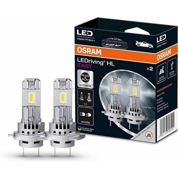 Bombillas LED H7/H18 OSRAM LEDriving HL EASY,  6500K 1400 Lm 12V, Pack 2