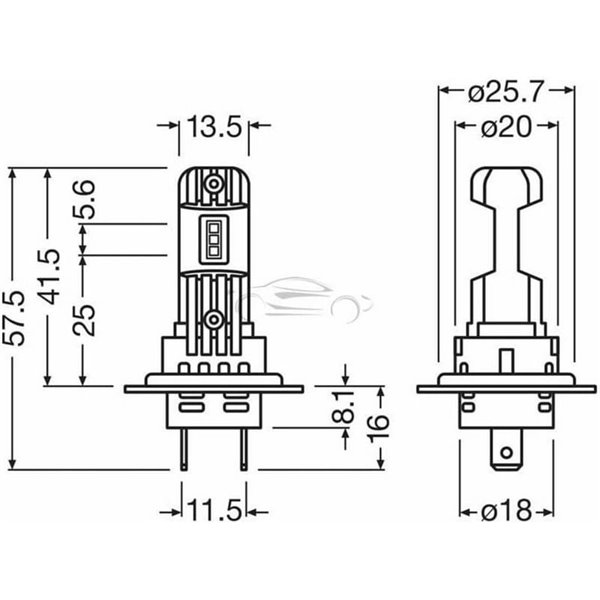 Bombillas LED H7/H18 OSRAM LEDriving HL EASY,  6500K 1400 Lm 12V, Pack 2
