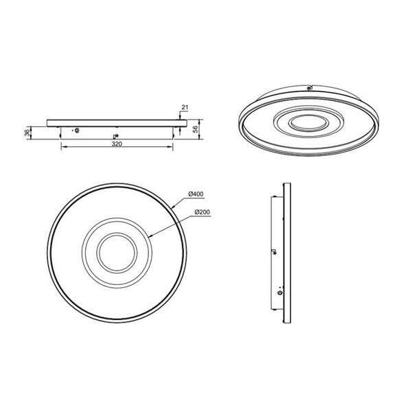 Plafón redondo de techo LED NAZAR 40cm diámetro  20W 2300lm, 3000K IP20 Blanco/Negro