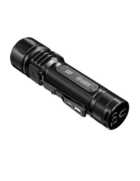 Lampe torche EX7, puissante 6 000 lm, portée 500 m, 3 faisceaux, batterie rechargeable 21700, IP68