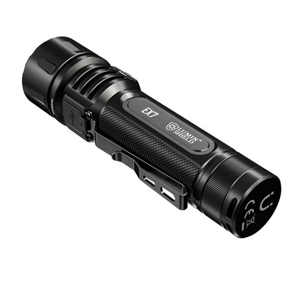 Lampe torche EX7, puissante 6 000 lm, portée 500 m, 3 faisceaux, batterie rechargeable 21700, IP68