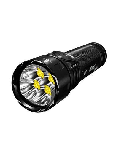 Lampe torche EX7, puissante 6 000 lm, portée 500 m, 3 faisceaux, batterie rechargeable 21700, IP68
