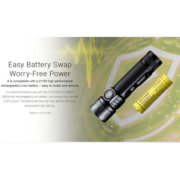 Lampe torche EX7, puissante 6 000 lm, portée 500 m, 3 faisceaux, batterie rechargeable 21700, IP68