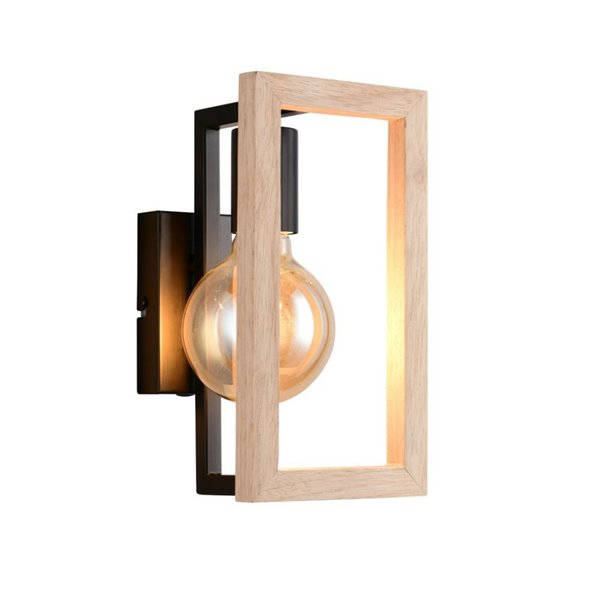 Aplique de pared BANO marco efecto madera bombilla excl. 1x E27 max. 10W IP20