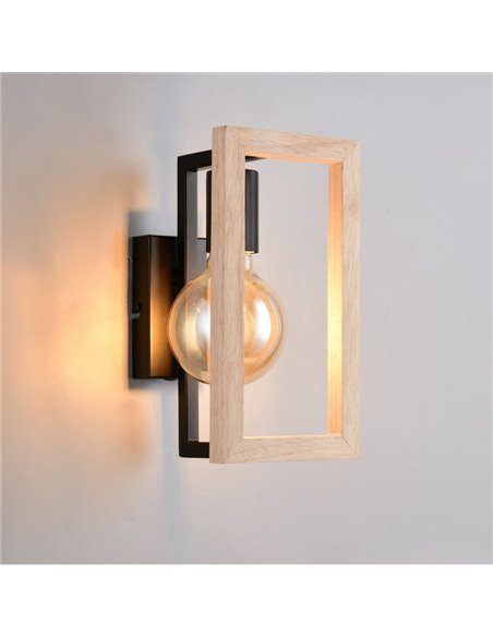 Aplique de pared BANO marco efecto madera bombilla excl. 1x E27 max. 10W IP20