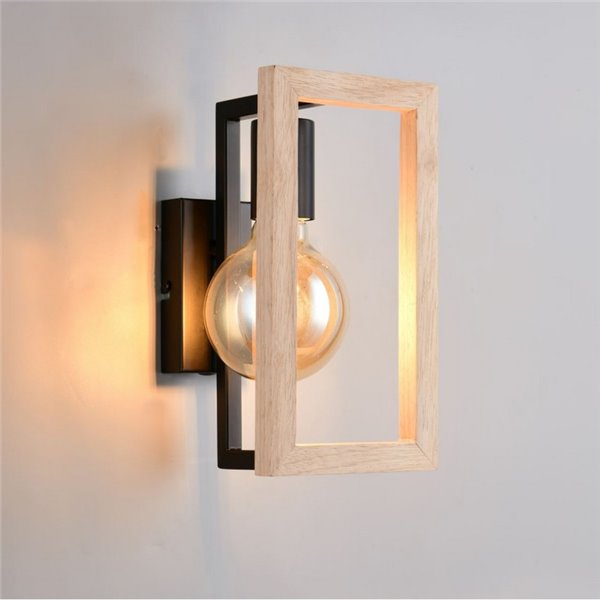 Aplique de pared BANO marco efecto madera bombilla excl. 1x E27 max. 10W IP20