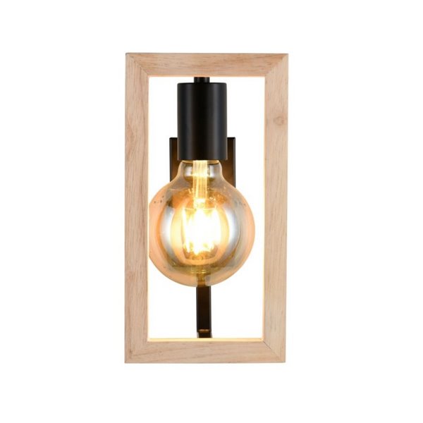Aplique de pared BANO marco efecto madera bombilla excl. 1x E27 max. 10W IP20
