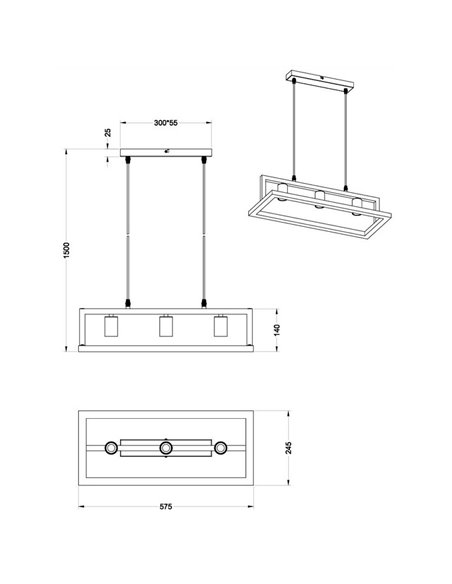 Lámpara de techo BANO con marco efecto madera bombillas excl. 3x E27 max. 10W IP20