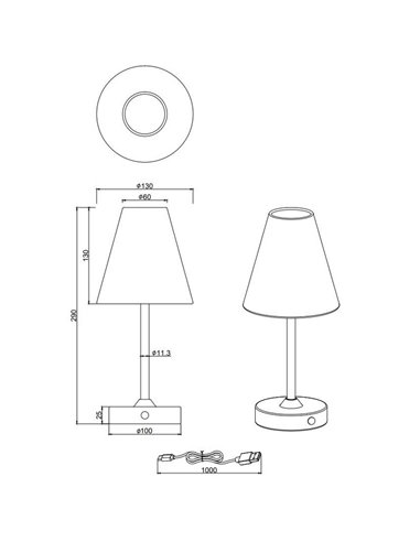 Lámpara de sobremesa recargable KENNY USB 1,5W 1x 140lm, 3000K IP20 Blanco
