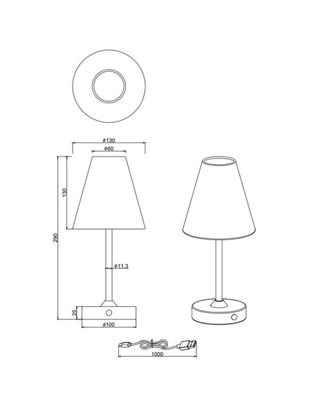 Lámpara de sobremesa recargable KENNY USB 1,5W 1x 140lm, 3000K IP20 Blanco