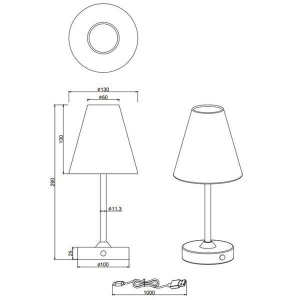 Lampe de table rechargeable USB KENNY 1,5 W 1 x 140 lm, 3 000 K IP20 Blanc/Gris