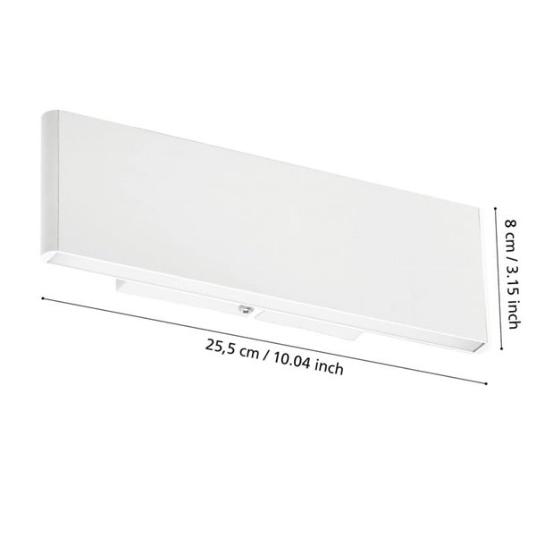 Applique murale rectangulaire moderne à lumière LED indirecte CLIMENE, blanc, 3000K 1280Lm, 2x5,4W, longueur 255mm