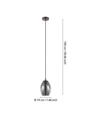 Lámpara colgante con vidrio vaporizado negro-transparente ESTANYS, E27 (no incl.), Ø19cm