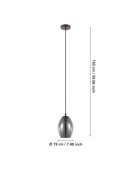 Lámpara colgante con vidrio vaporizado negro-transparente ESTANYS, E27 (no incl.), Ø19cm