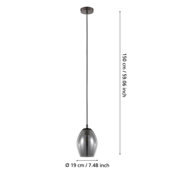 Lámpara colgante con vidrio vaporizado negro-transparente ESTANYS, E27 (no incl.), Ø19cm