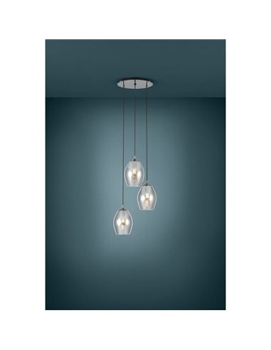 Suspension 3 lumières ESTANYS, verre fumé, 3xE27 (non incluse), Ø45cm