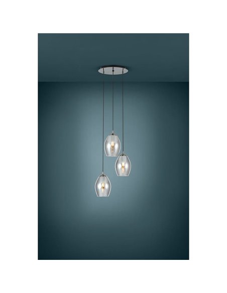 Lámpara colgante 3 luces ESTANYS, vidrio ahumado 3xE27 (no incl.), Ø45cm