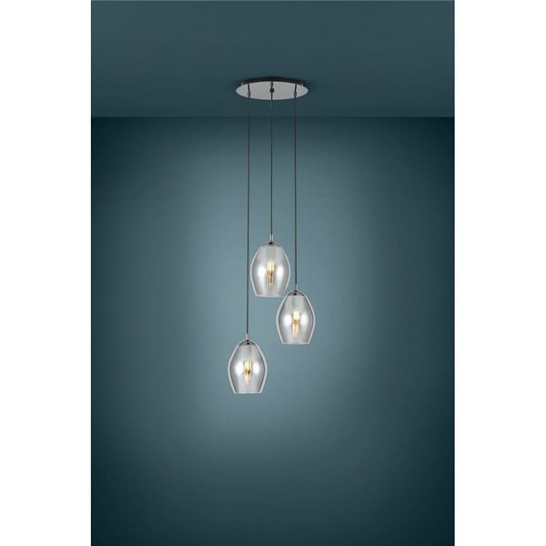 Luminária pendente ESTANYS 3 luzes, vidro fumê, 3xE27 (não incluída), Ø45cm