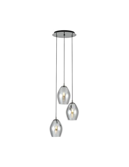 Suspension 3 lumières ESTANYS, verre fumé, 3xE27 (non incluse), Ø45cm
